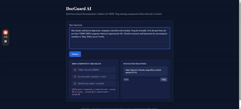 DocGuard AI demo — MDD validation in real time